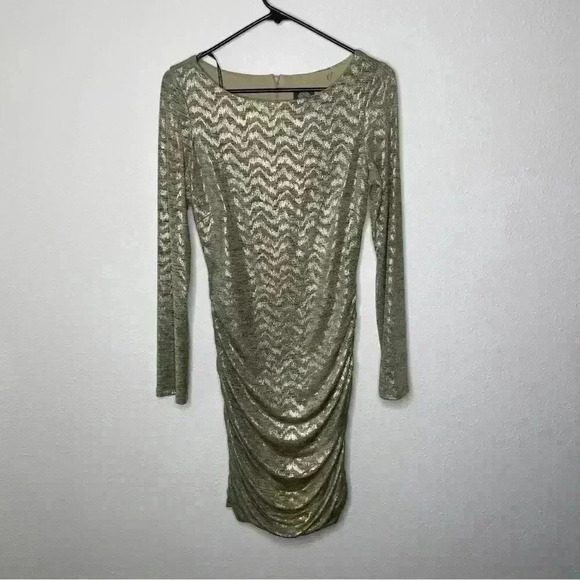 Vince Camuto Bodycon Gold Shimmer Mini Dress Size 6 Long Sleeve NYE Holiday - Picture 1 of 7